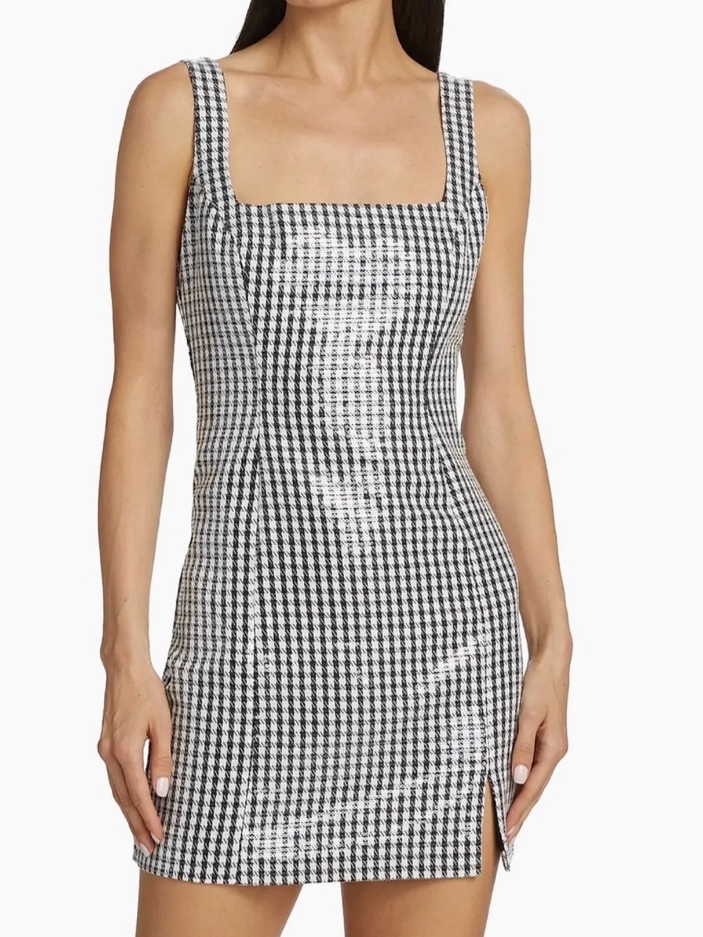 NWT Nordstrom WAYF Women’s Black & White Gingham Square Neck Sequin Dress L